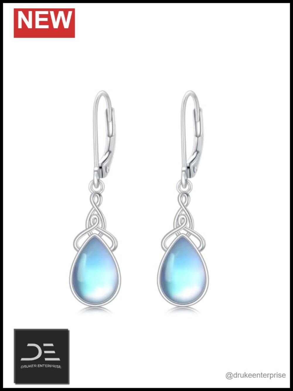 s925 Sterling Silver Moonstone Dangle Drop Leverback Earrings